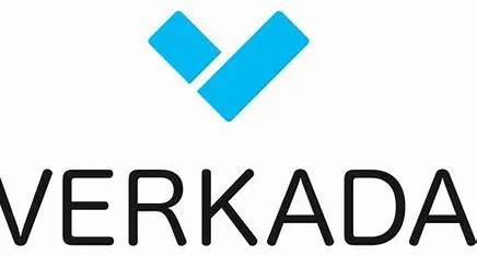 A blue and black logo for verkade